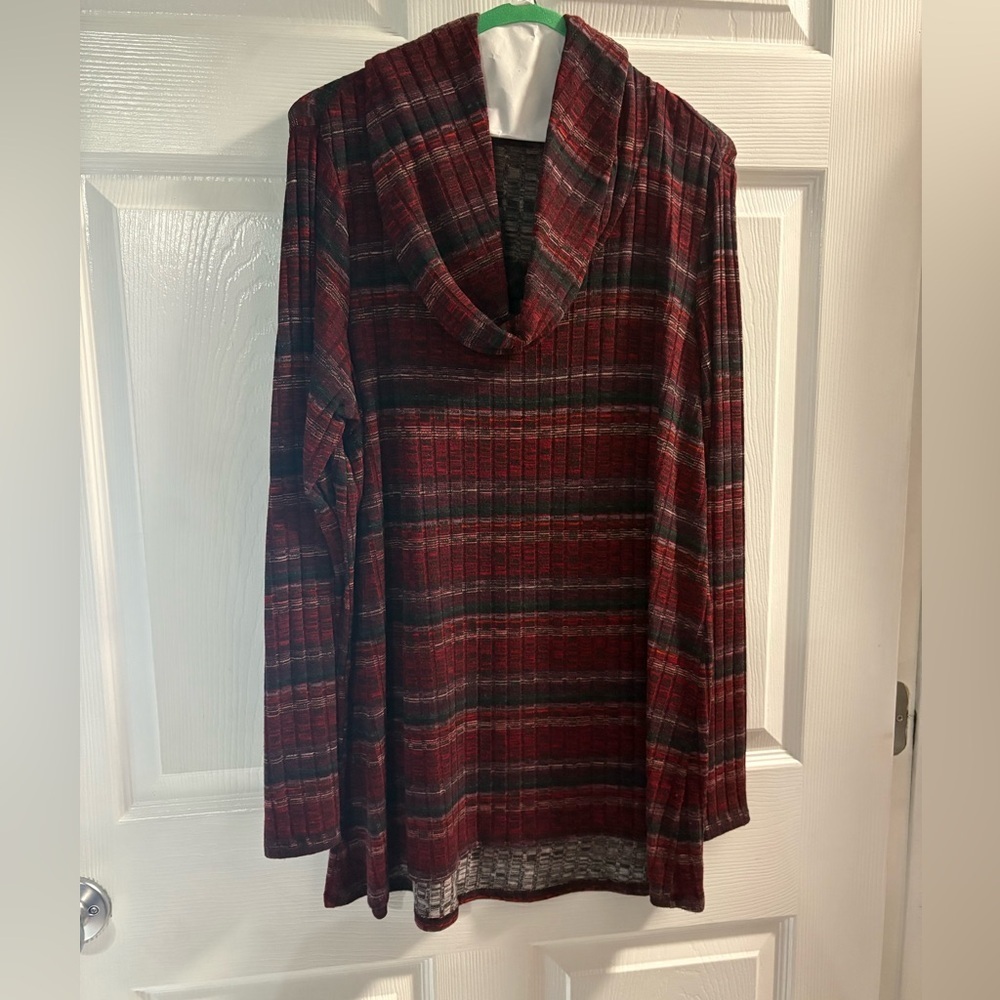 Maurices Women's Purple/Brown Multicolor Cowl Neck Open Back Sweater - Sz L